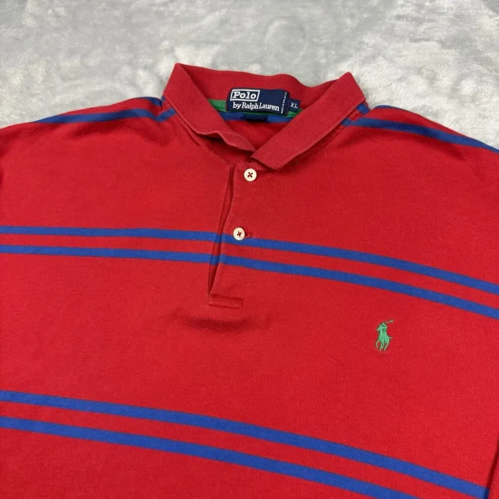 Vintage Polo Ralph Lauren Striped Polo Shirt XL Red Blue Green Pony Long Sleeve